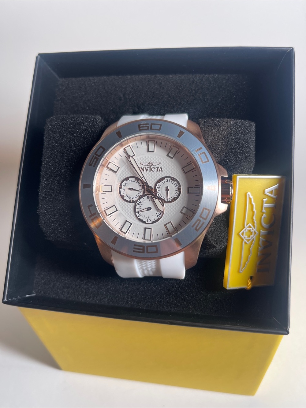 Invicta Rose Gold and Silver Chronograph Watch with White Silicone Strap 30111
